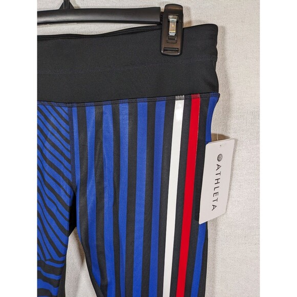 NWT Athleta Women’s Leggings Sketch Sonar Black Strip 7/8 Red White Blue Size M - Picture 4 of 16